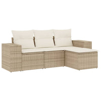 Set Divano da Giardino 4 pz con Cuscini Beige in Polyrattan