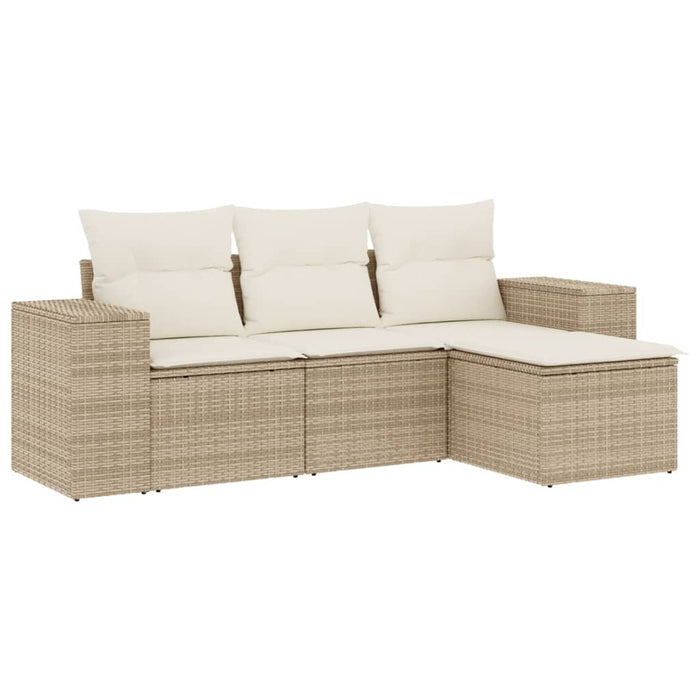 Set Divano da Giardino 4 pz con Cuscini Beige in Polyrattan