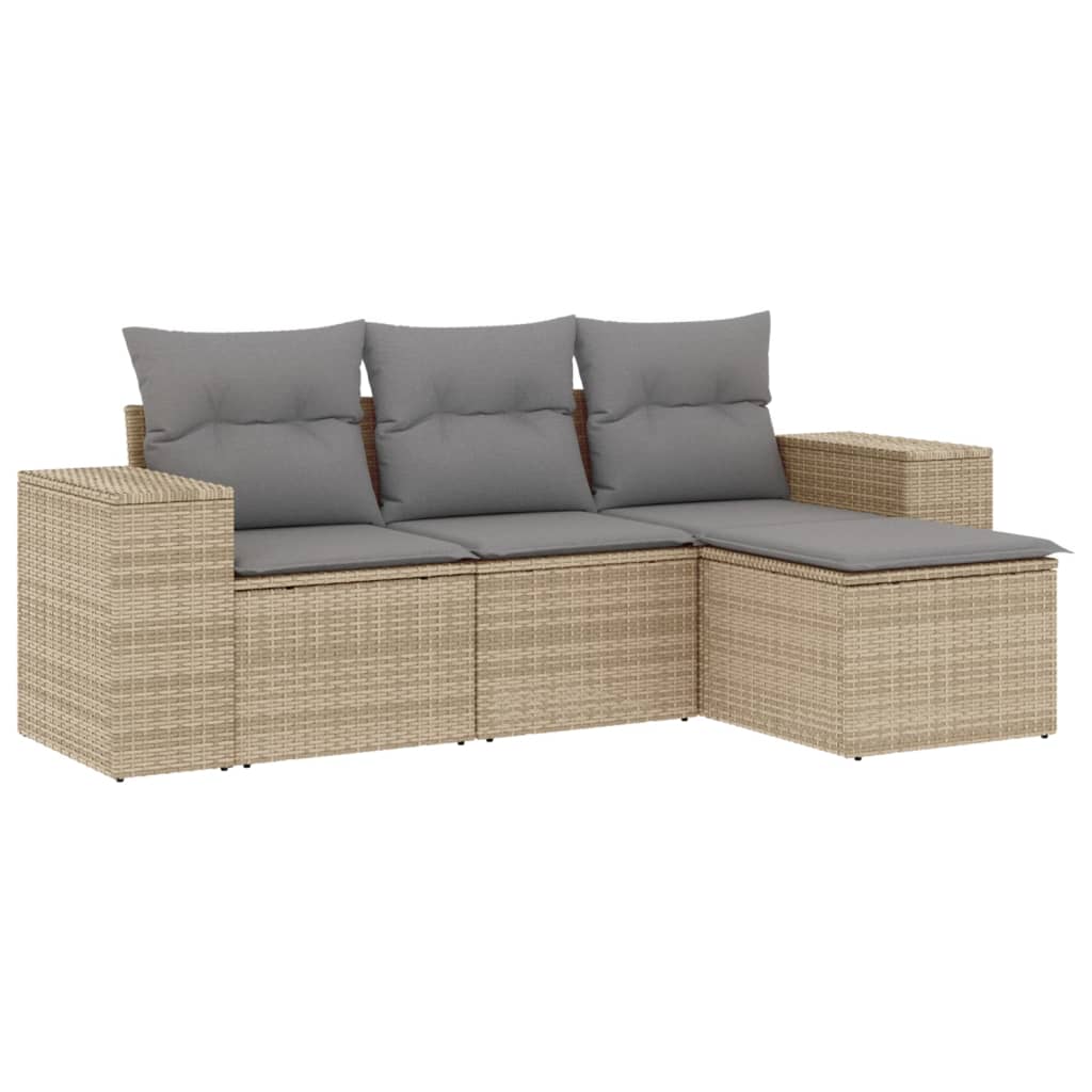 Set Divano da Giardino 4 pz con Cuscini-Sofa da Giardino-Divanetto da esterno Beige in Polyrattan 643573