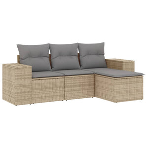 Set Divano da Giardino 4 pz con Cuscini-Sofa da Giardino-Divanetto da esterno Beige in Polyrattan 643573