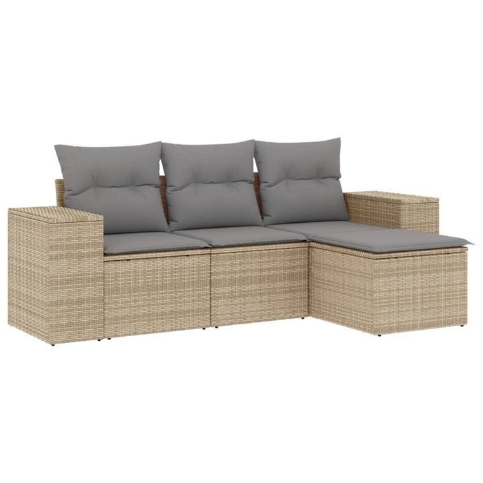 Set Divano da Giardino 4 pz con Cuscini-Sofa da Giardino-Divanetto da esterno Beige in Polyrattan 643573