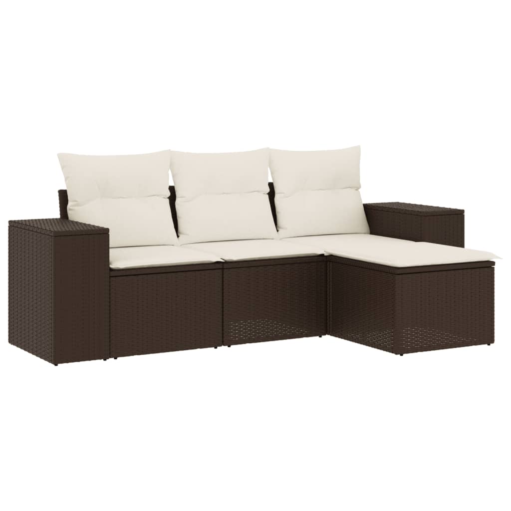 Set Divano da Giardino 4 pz con Cuscini-Sofa da Giardino-Divanetto da esterno Marrone in Polyrattan 659955