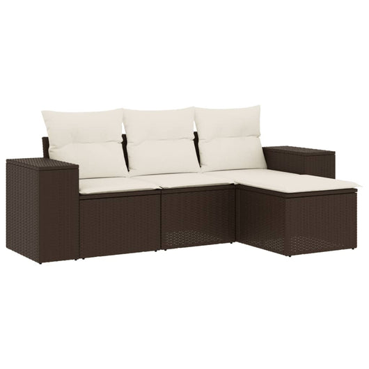 Set Divano da Giardino 4 pz con Cuscini-Sofa da Giardino-Divanetto da esterno Marrone in Polyrattan 659955