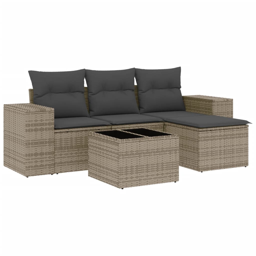 Set Divano da Giardino 5 pz con Cuscini Grigio in Polyrattan