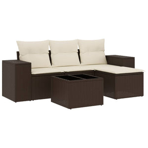 Set Divano da Giardino 5 pz con Cuscini-Sofa da Giardino-Divanetto da esterno Marrone in Polyrattan 653496