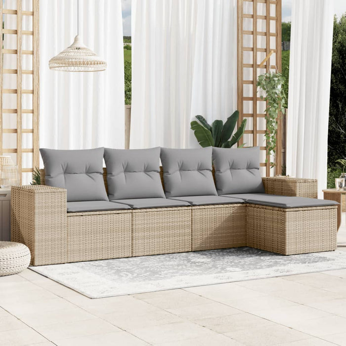 Set Divano da Giardino 5 pz con Cuscini-Sofa da Giardino-Divanetto da esterno Beige in Polyrattan 969503
