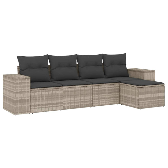 Set Divano da Giardino 5pz con Cuscini-Sofa da Giardino-Divanetto da esterno Grigio Chiaro Polyrattan 258893