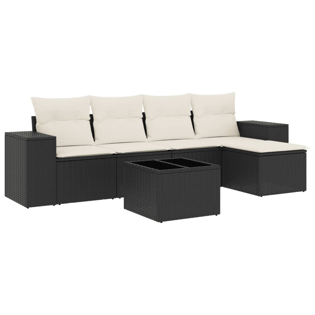 Set Divano da Giardino 6 pz con Cuscini-Sofa da Giardino-Divanetto da esterno Nero in Polyrattan 680689