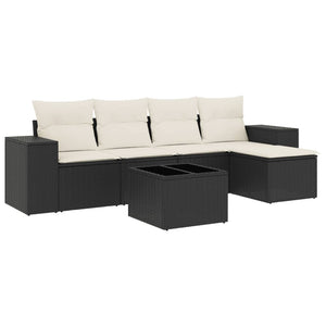 Set Divano da Giardino 6 pz con Cuscini-Sofa da Giardino-Divanetto da esterno Nero in Polyrattan 680689