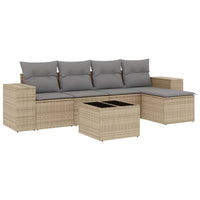 Set Divano da Giardino 6 pz con Cuscini Beige in Polyrattan