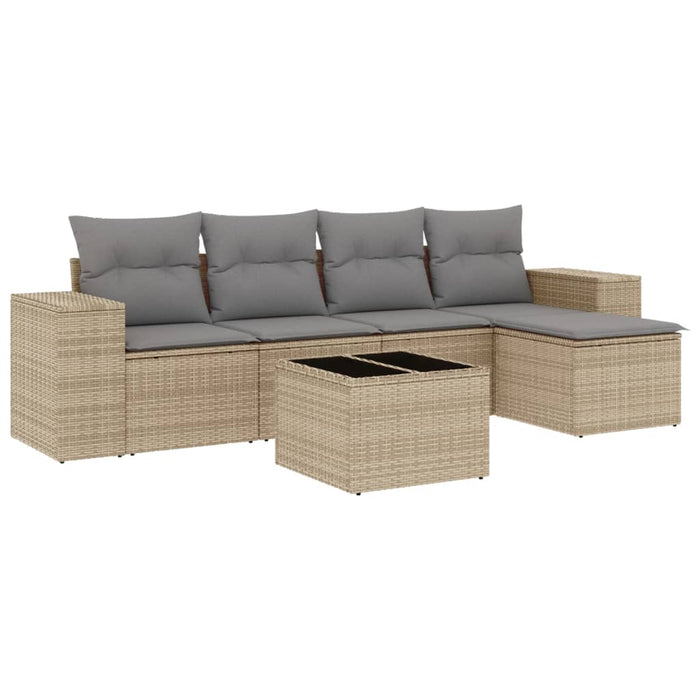 Set Divano da Giardino 6 pz con Cuscini Beige in Polyrattan