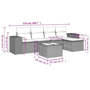 Set Divano da Giardino 6pz con Cuscini Grigio Chiaro Polyrattan