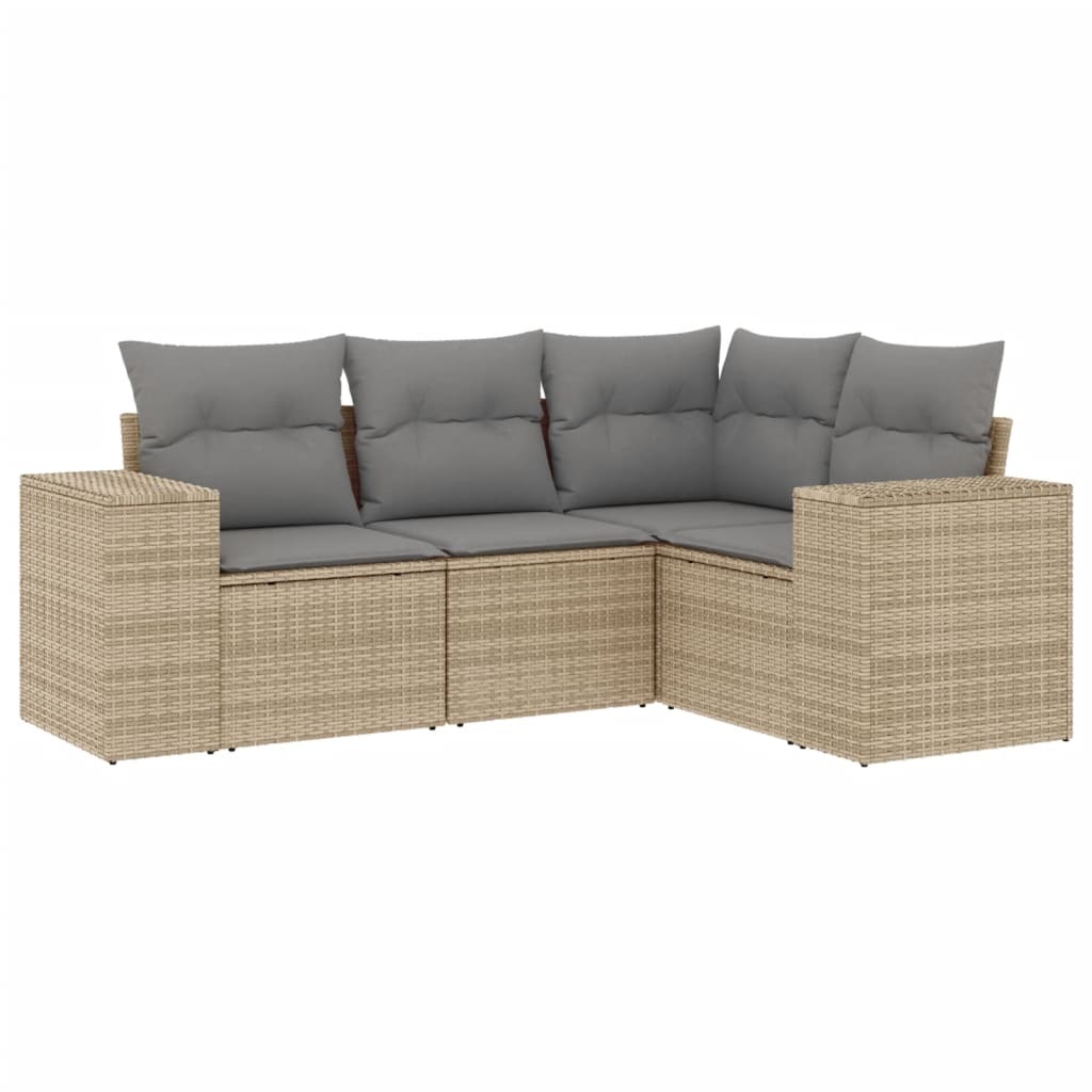 Set Divano da Giardino 4 pz con Cuscini-Sofa da Giardino-Divanetto da esterno Beige in Polyrattan 824605
