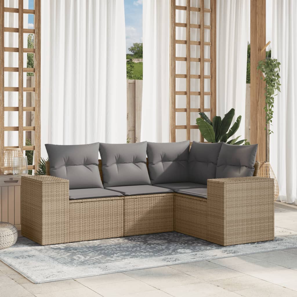 Set Divano da Giardino 4 pz con Cuscini-Sofa da Giardino-Divanetto da esterno Beige in Polyrattan 824605
