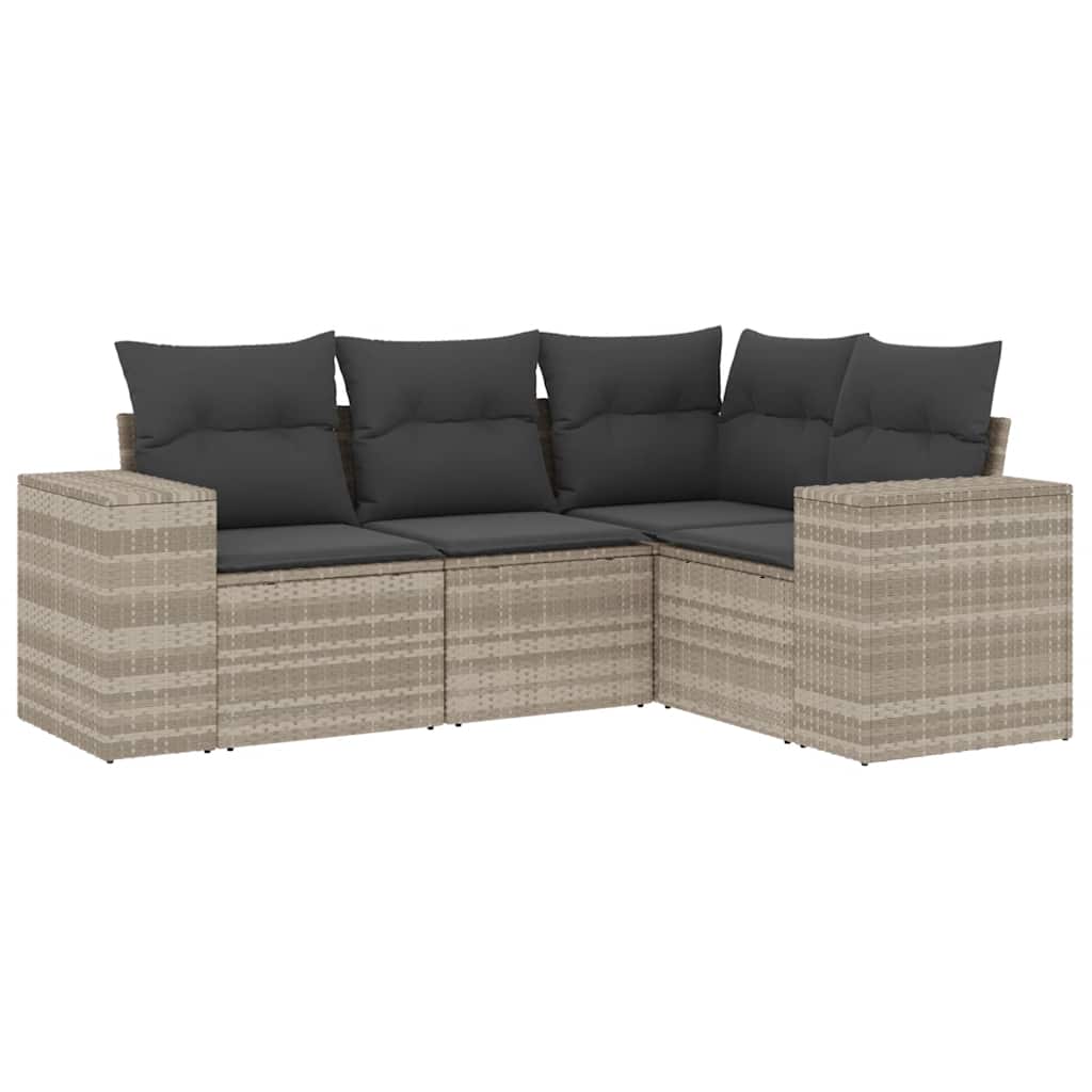 Set Divano da Giardino 4 pz con Cuscini-Sofa da Giardino-Divanetto da esterno Grigio Chiaro Polyrattan 802195