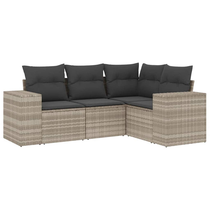 Set Divano da Giardino 4 pz con Cuscini-Sofa da Giardino-Divanetto da esterno Grigio Chiaro Polyrattan 802195