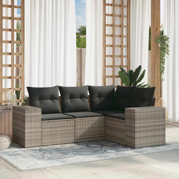 Set Divano da Giardino 4 pz con Cuscini-Sofa da Giardino-Divanetto da esterno Grigio Chiaro Polyrattan 802195