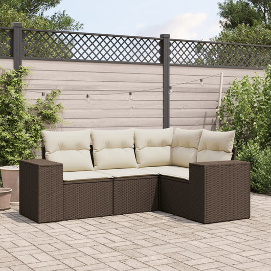 Set Divano da Giardino 4 pz con Cuscini-Sofa da Giardino-Divanetto da esterno Marrone in Polyrattan 172847