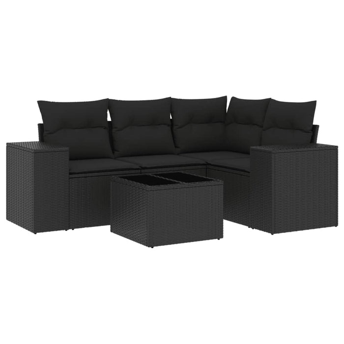 Set Divani da Giardino 5 pz con Cuscini in Polyrattan Nero 3222514