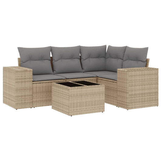 Set Divano da Giardino 5 pz con Cuscini-Sofa da Giardino-Divanetto da esterno Beige in Polyrattan 827795