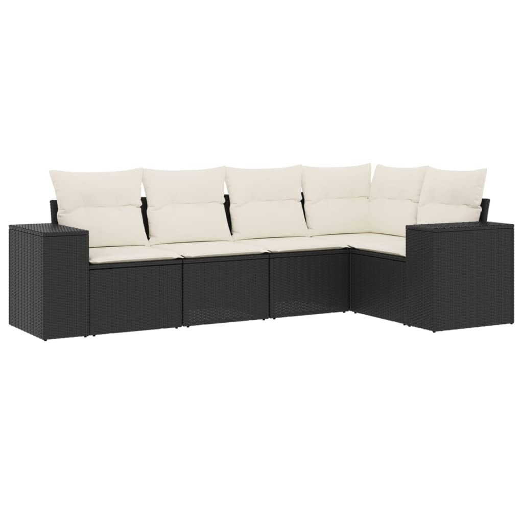 Set Divani da Giardino 5 pz con Cuscini in Polyrattan Nero 3222525