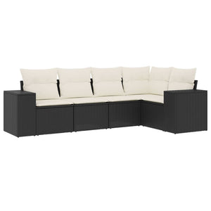 Set Divani da Giardino 5 pz con Cuscini in Polyrattan Nero 3222525