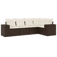 Set Divano da Giardino 5 pz con Cuscini-Sofa da Giardino-Divanetto da esterno Marrone in Polyrattan 206517