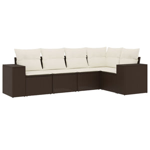 Set Divano da Giardino 5 pz con Cuscini-Sofa da Giardino-Divanetto da esterno Marrone in Polyrattan 206517