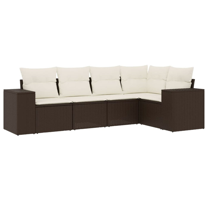 Set Divano da Giardino 5 pz con Cuscini-Sofa da Giardino-Divanetto da esterno Marrone in Polyrattan 206517