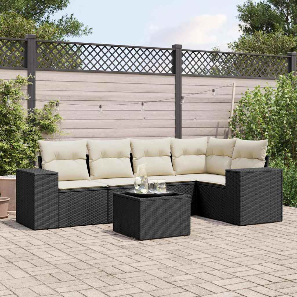 Set Divano da Giardino 6 pz con Cuscini Nero in Polyrattan