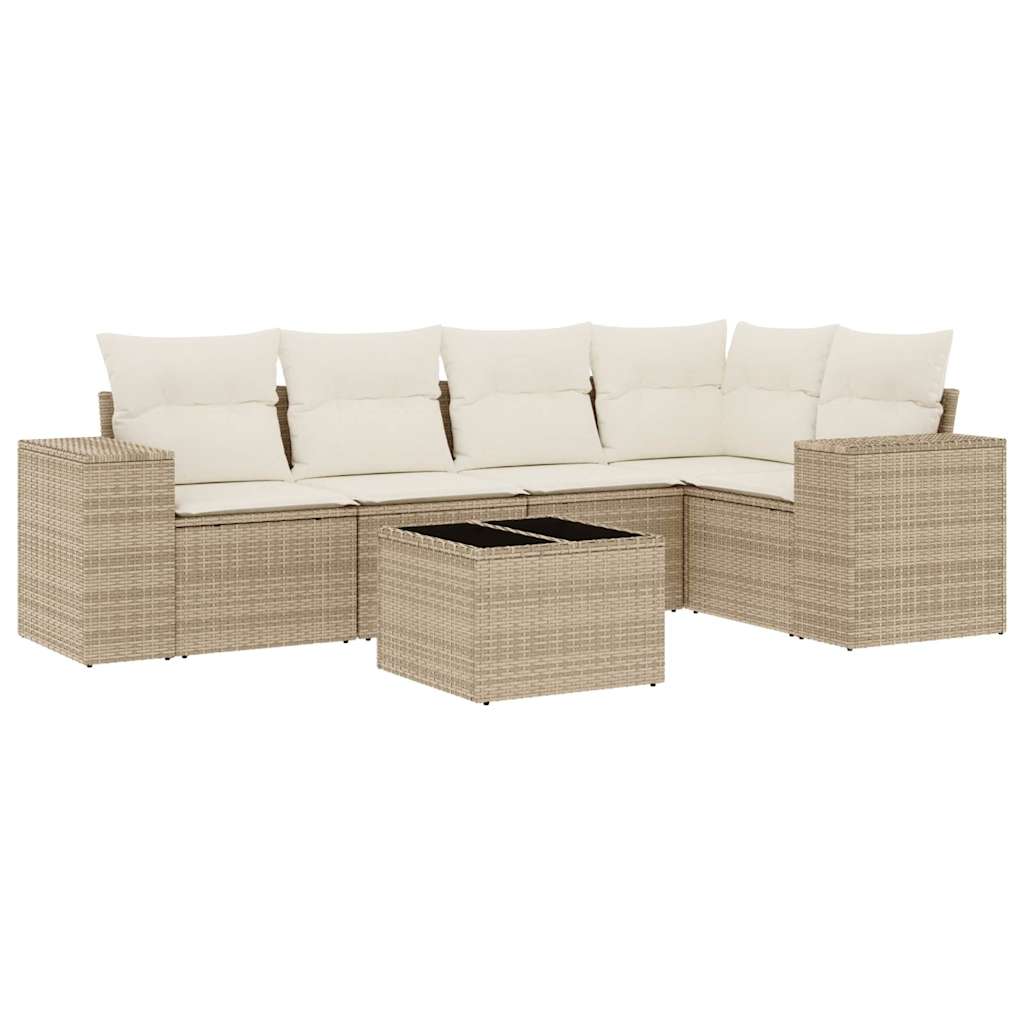 Set Divano da Giardino 6 pz con Cuscini Beige in Polyrattan