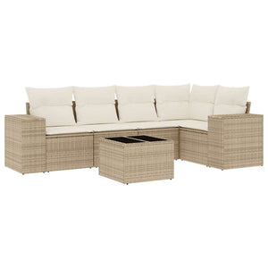 Set Divano da Giardino 6 pz con Cuscini Beige in Polyrattan