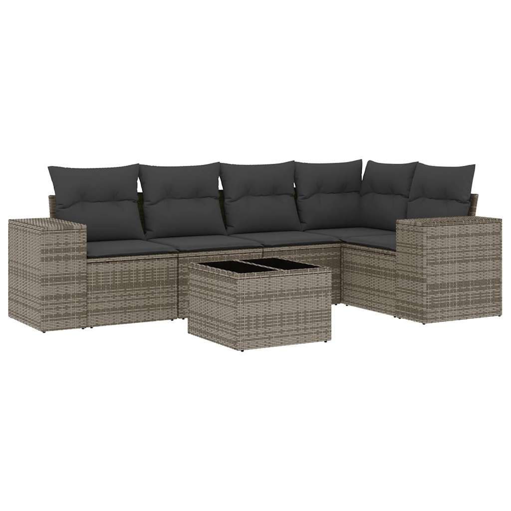 Set Divano da Giardino 6 pz con Cuscini Grigio in Polyrattan 3222539