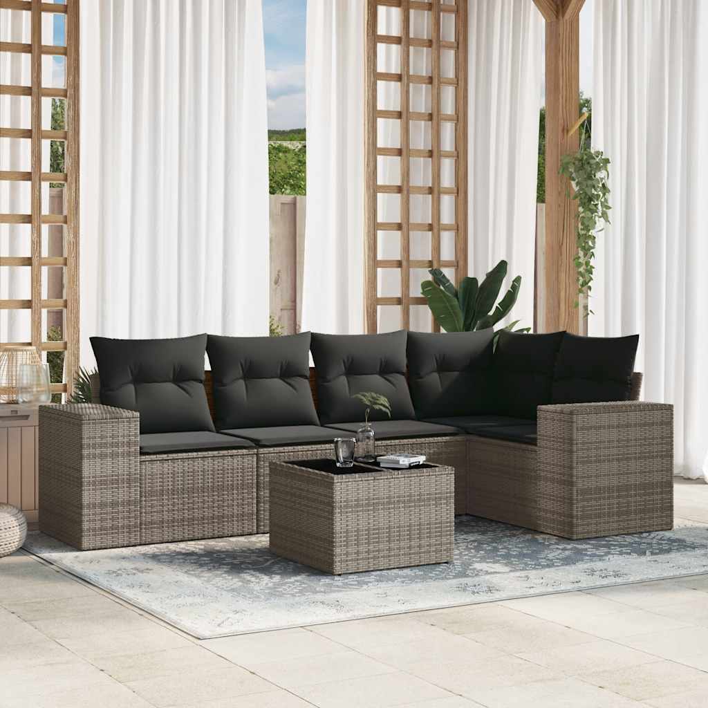 Set Divano da Giardino 6 pz con Cuscini Grigio in Polyrattan 3222539