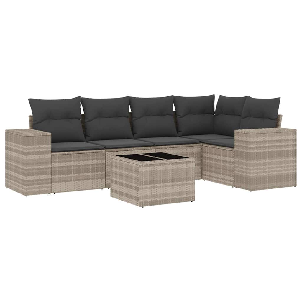 Set Divano da Giardino 6pz con Cuscini Grigio Chiaro Polyrattan