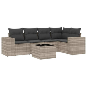 Set Divano da Giardino 6pz con Cuscini Grigio Chiaro Polyrattan