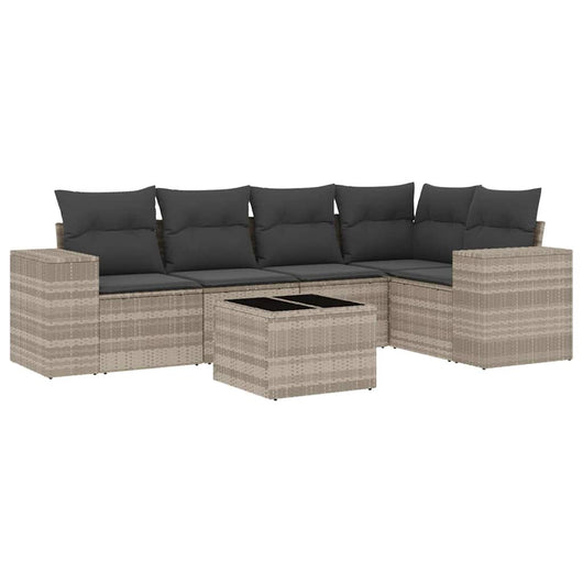 Set Divano da Giardino 6pz con Cuscini Grigio Chiaro Polyrattan