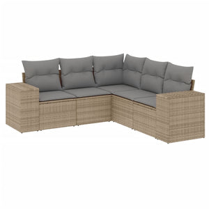 Set Divano da Giardino 5 pz con Cuscini Beige in Polyrattan 3222548