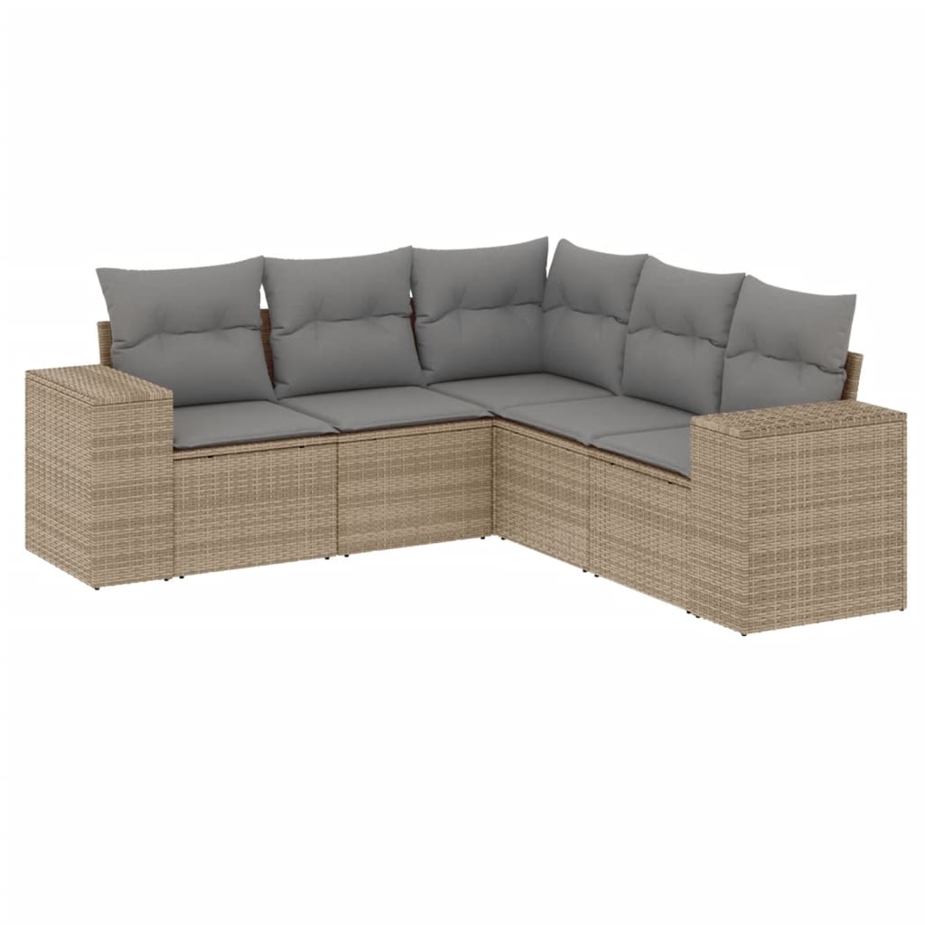 Set Divano da Giardino 5 pz con Cuscini-Sofa da Giardino-Divanetto da esterno Beige in Polyrattan 777374