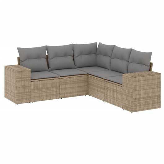 Set Divano da Giardino 5 pz con Cuscini-Sofa da Giardino-Divanetto da esterno Beige in Polyrattan 777374