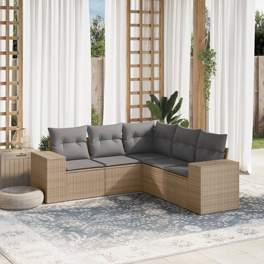 Set Divano da Giardino 5 pz con Cuscini-Sofa da Giardino-Divanetto da esterno Beige in Polyrattan 777374