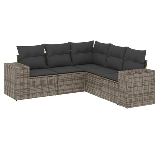 Set Divano da Giardino 5 pz con Cuscini Grigio in Polyrattan
