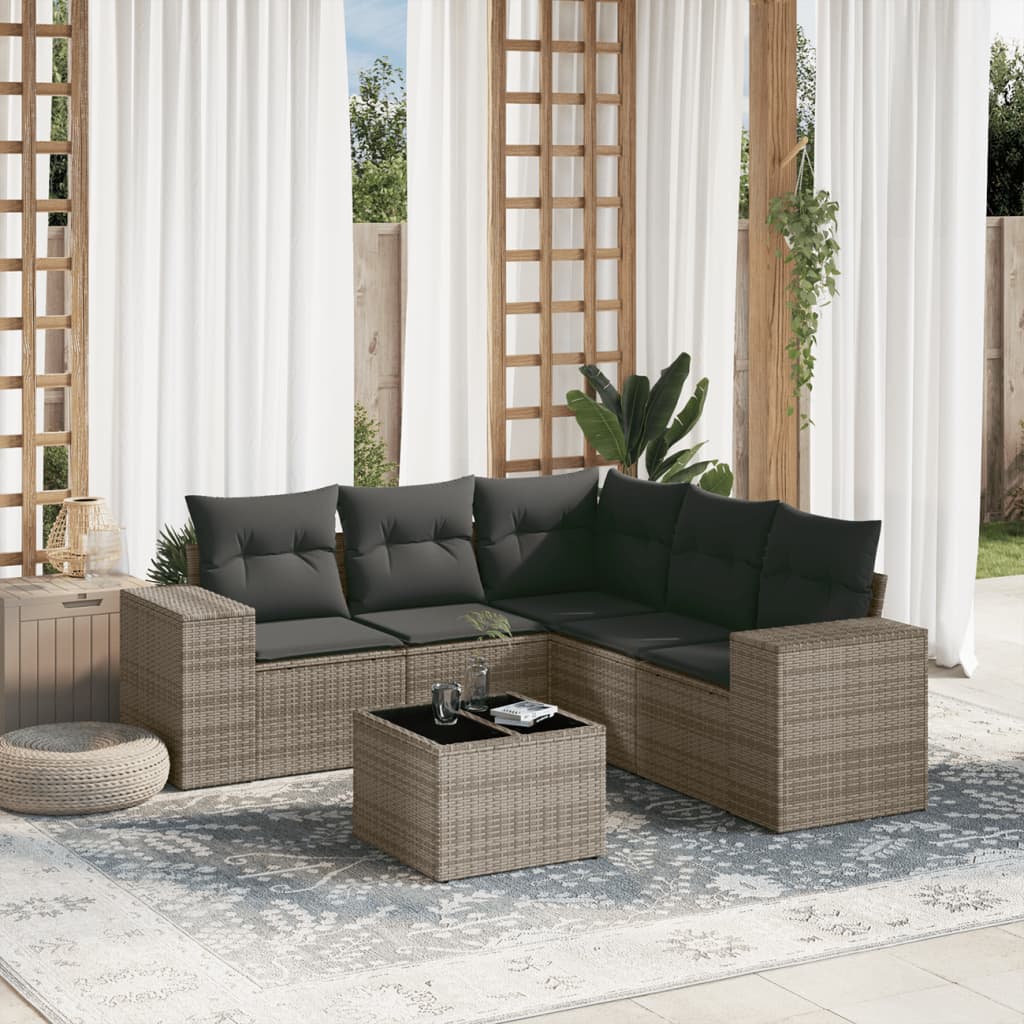 Set Divano da Giardino 6 pz con Cuscini Grigio in Polyrattan 3222559
