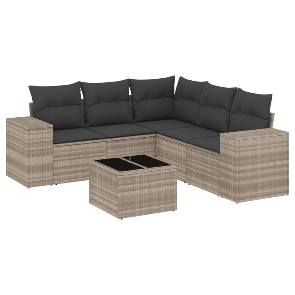 Set Divano da Giardino 6pz con Cuscini Grigio Chiaro Polyrattan