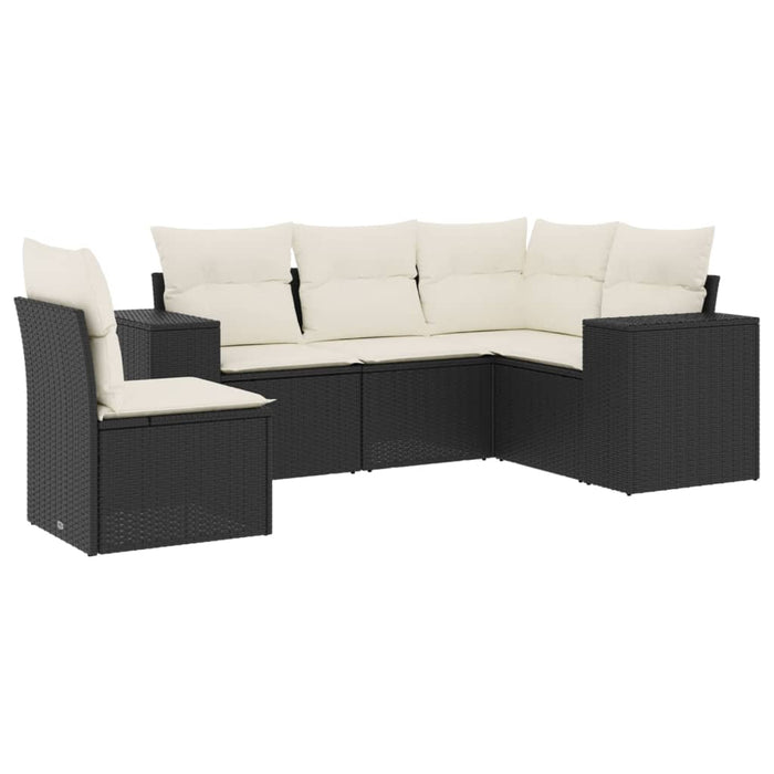 Set Divani da Giardino 5 pz con Cuscini in Polyrattan Nero 3222565