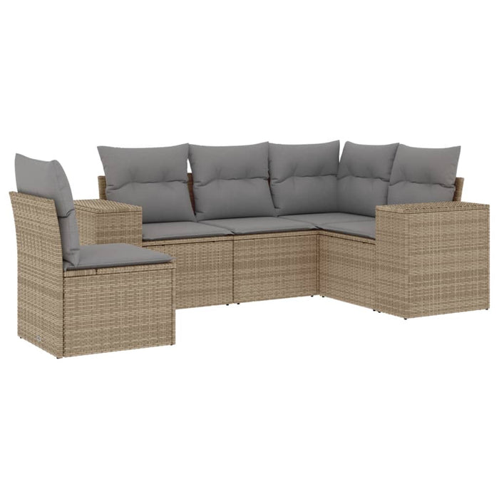 Set Divano da Giardino 5 pz con Cuscini-Sofa da Giardino-Divanetto da esterno Beige in Polyrattan 710149