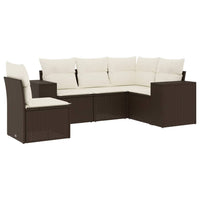Set Divano da Giardino 5 pz con Cuscini-Sofa da Giardino-Divanetto da esterno Marrone in Polyrattan 804580