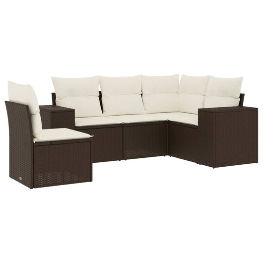 Set Divano da Giardino 5 pz con Cuscini-Sofa da Giardino-Divanetto da esterno Marrone in Polyrattan 804580