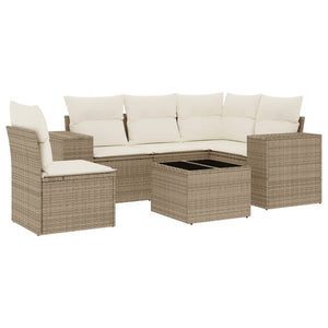 Set Divano da Giardino 6 pz con Cuscini Beige in Polyrattan