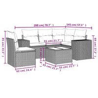 Set Divano da Giardino 6pz con Cuscini Grigio Chiaro Polyrattan